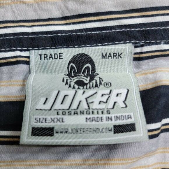 Joker Men's Button Front Men's Size XXL Gray Blue Stripe Clown Print Pockets - Picture 3 of 7